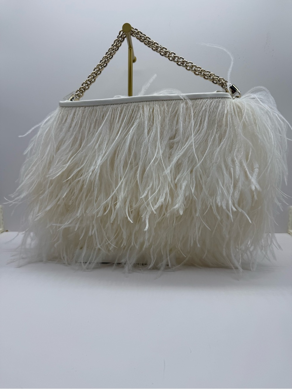 NWT Jimmy Choo Bon Bon White Ostrich Feather Evening Bag | Chain Handle
